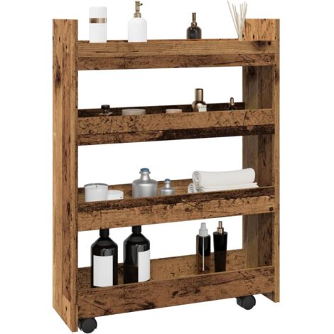 Vidaxl – Chariot de rangement étroit 4 niveaux – Bois d'ingénierie résistant à l'humidité – 4 roulettes pivotantes dont 2 verrouillables – Pour cuisine et salle de bain