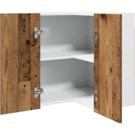Vidaxl – Armoire d'angle suspendue vieux bois 57x57x60cm – 2 étagères – Bois d'ingénierie – Capacité de charge 60kg – Optimise l'espace de cuisine
