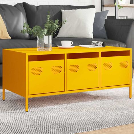 vidaXL Table basse jaune moutarde 101,5x50x43,5cm acier laminé à froid (1/5)