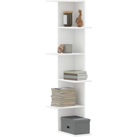 Vidaxl – Étagère murale d'angle blanche 36,5x36,5x140 cm – Bois d'ingénierie – Résistante à l'humidité – Design peu encombrant