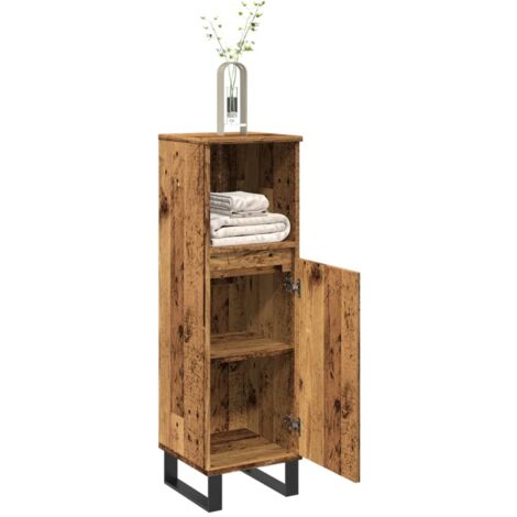 Vidaxl – Armoire murale de salle de bain en bois d'ingénierie – Dimensions 30x30x100 cm – 2 compartiments fermés – Pieds en fer pour stabilité
