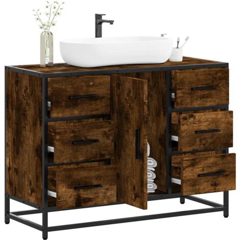 Vidaxl – Meuble de salle de bain chêne fumé – Dimensions 80x33x60 cm – Bois d'ingénierie avec fixation murale – Capacité 60 kg