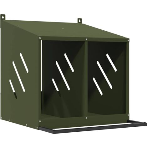 vidaXL Chicken Nesting Box with 2 Compartments Olive Green Metal