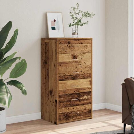 Vidaxl – Buffet vieux bois 50x34x96 cm – 6 tiroirs coulissants – Bois d'ingénierie – Design minimaliste pour rangement pratique