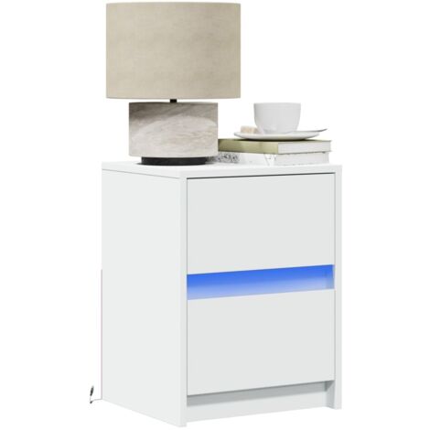 vidaXL Bedside Cabinets with LED Lights 2 pcs White Engineered Wood (1/5)