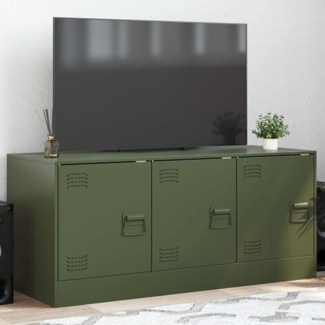 Vidaxl – Meuble TV en acier laminé à froid vert olive 99x39x44 cm – Grand espace de rangement – 3 poignées pratiques (1/5)