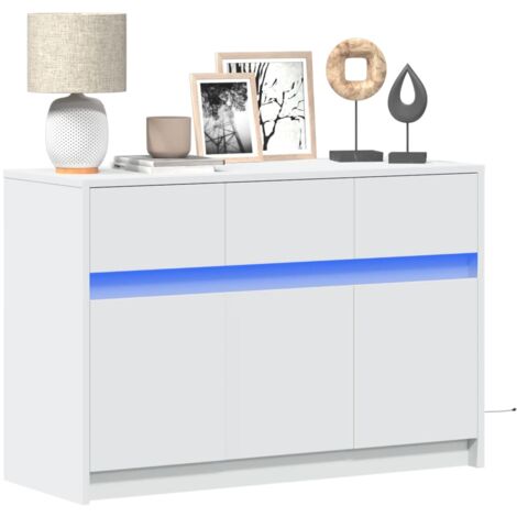 Vidaxl – Meuble TV avec éclairage LED – Bois d'ingénierie blanc – Dimensions 91x34x61 cm – Grand espace de rangement – Connecteur USB (1/7)
