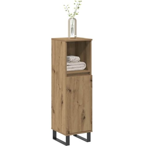 Vidaxl – Armoire murale de salle de bain chêne artisanal 30x30x100 cm – 2 compartiments fermés – Étagère ouverte – Pieds en fer pour stabilité