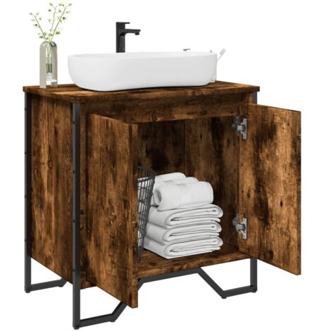 Vidaxl – Armoire lavabo salle de bain chêne fumé 60x35x60 cm – Bois d'ingénierie – Fixation murale incluse – Grand espace de rangement (1/6)