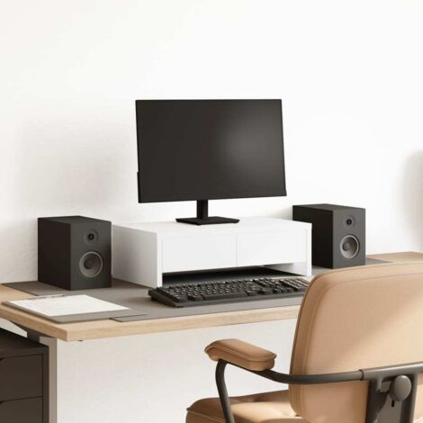 Vidaxl – Support de moniteur avec 2 tiroirs – Dimensions 50x27x15cm – Bois d'ingénierie blanc – Capacité 25kg – Rangement pratique et durable