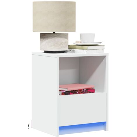 vidaXL Bedside Cabinet with LED Lights White Engineered Wood (1/5)