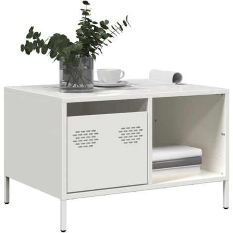 vidaXL Table basse blanc 68,5x50x43,5 cm acier laminé à froid (1/5)