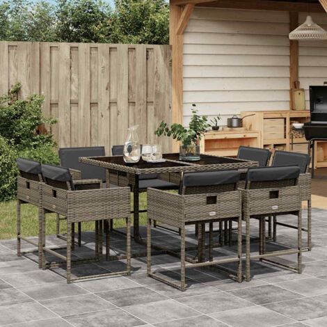 Vidaxl – Ensemble table et chaises de jardin 9 pcs – Résine tressée gris – Coussins épais pour confort – Dossier rabattable pour rangement