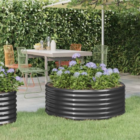 Vidaxl – Lit surélevé de jardin en acier enduit de poudre anthracite – Dimensions 100 x 100 x 36 cm – Résistant aux intempéries – Pour culture de plantes