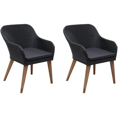Vidaxl – Chaise de jardin en résine tressée – Lot de 2 fauteuils avec coussins amovibles – Résistante à l'eau – Confort ergonomique (1/5)