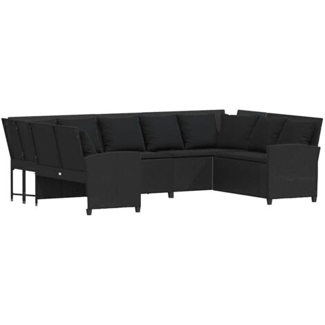 vidaXL Garden Sofa with Cushions Black Poly Rattan (1/5)
