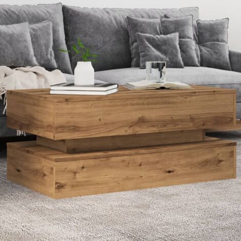 Vidaxl – Table basse fixe en bois d'ingénierie chêne artisanal 90x50x40 cm – Avec lumières LED RVB – Design moderne pour salon