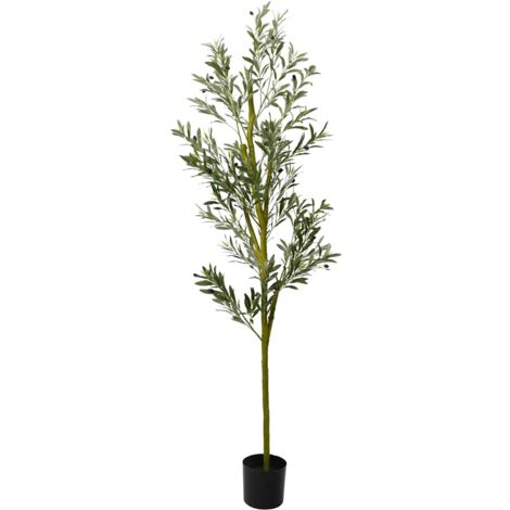 Vidaxl – Olivier artificiel 200 cm – 800 feuilles en fibres réalistes – Tronc en bois d'axe – Pot en plastique stable 16 cm (1/5)