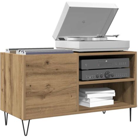 Vidaxl – Armoire à disques chêne artisanal 84,5x38x48 cm – Bois d'ingénierie – Pieds en fer pour style industriel – Grand espace de rangement