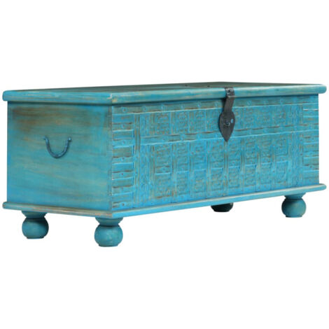 Coffre de rangement Bois de manguier massif 100x40x41 cm Bleu