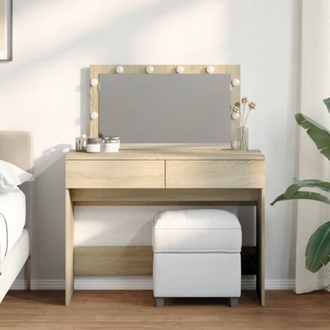 Vidaxl – Coiffeuse avec LED chêne sonoma 100x40x120 cm – 2 tiroirs – Miroir utilitaire – Fixation murale incluse