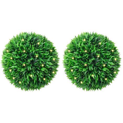 vidaXL Artificial Boxwood Balls with LED Lights 2 pcs Green 38 cm