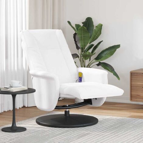 Vidaxl – Fauteuil inclinable de massage avec repose-pieds – 6 points de massage – Télécommande – Similicuir blanc – Pivotant 360°