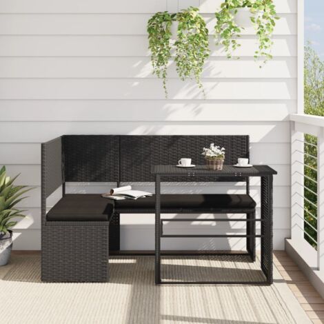 Canapé de jardin avec table et coussins en forme de L noir vidaXL