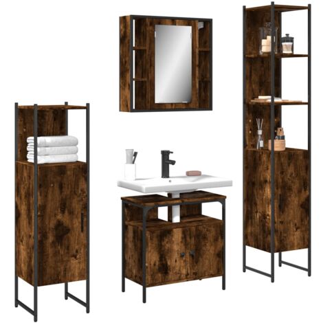 vidaXL 4 Piece Bathroom Cabinet Set Smoked Oak Engineered Wood (1/5)