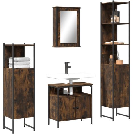 vidaXL 4 Piece Bathroom Furniture Set Smoked Oak Engineered Wood (1/5)
