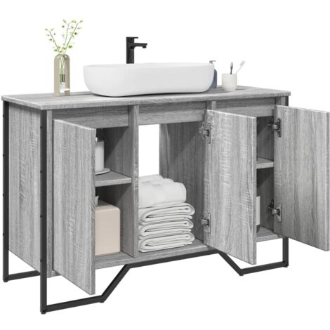 Vidaxl – Armoire lavabo salle de bain sonoma gris 91x35x60 cm – Bois d'ingénierie – Fixation murale incluse – Grand espace de rangement