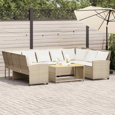 vidaXL Canapé de jardin avec coussins beige résine tressée