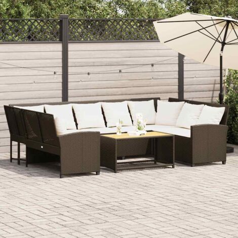 vidaXL Canapé de jardin avec coussins marron résine tressée