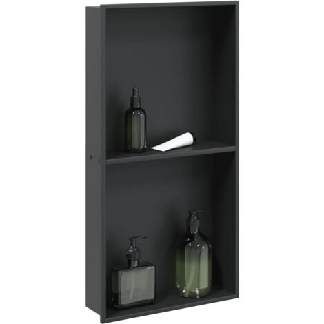 Vidaxl – Niche de douche encastrée 32x62x9 cm – Acier inoxydable noir mat – Résistante à la corrosion – Pour salle de bains et espaces humides