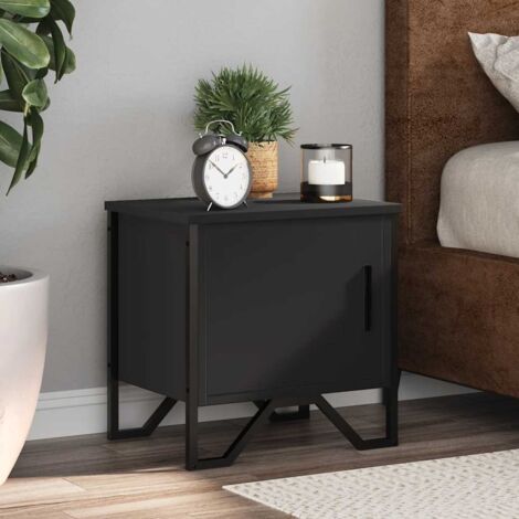 Vidaxl – Table de chevet noir 40 x 30 x 40 cm – Bois d'ingénierie résistant à l'humidité – 2 tiroirs – Pieds en métal moderne (1/7)