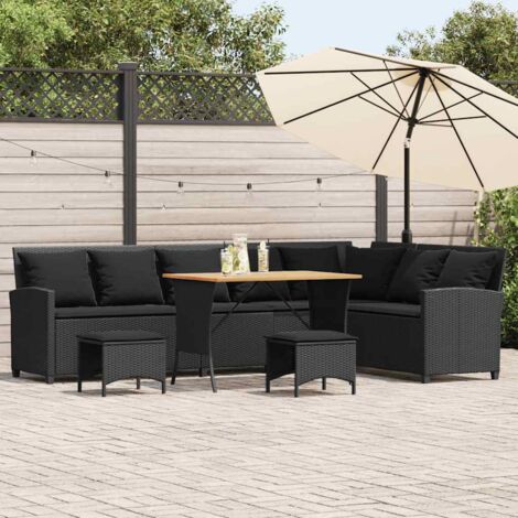 vidaXL 4 Piece Garden Sofa Set with Cushions L-shaped Black Poly Rattan