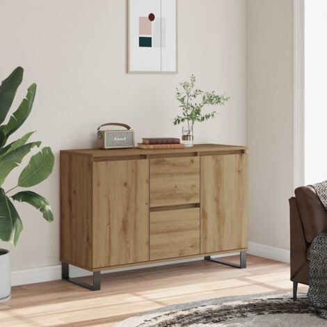 Vidaxl – Buffet chêne artisanal 104x35x70 cm – Bois d'ingénierie résistant à l'humidité – Pieds en fer pour stabilité – Meuble de rangement élégant