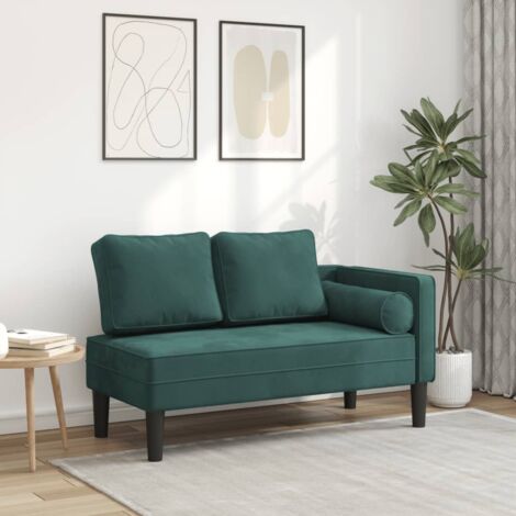 Vidaxl – Chaise longue velours vert foncé avec coussins – Dimensions 116,5 x 62 x 57,5 cm – Mousse haute résilience pour confort optimal