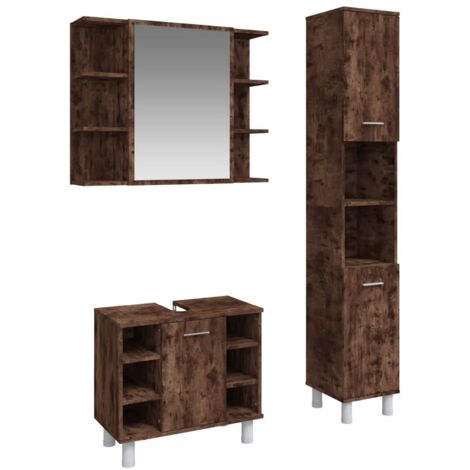 vidaXL 3 Piece Bathroom Cabinet Set Smoked Oak Engineered Wood (1/5)