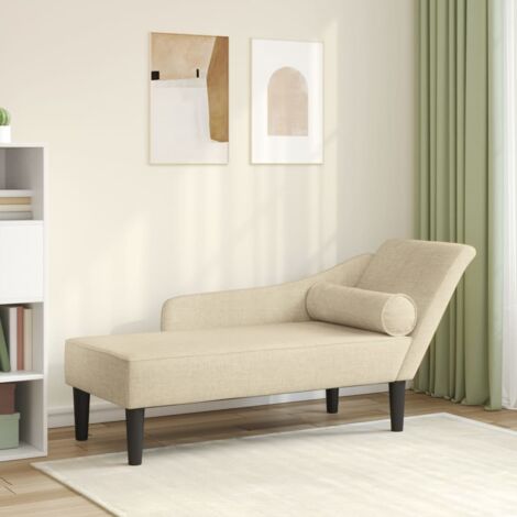 Vidaxl – Chaise longue crème en tissu polyester avec coussins – Dimensions 141 x 55,5 x 66,5 cm – Confort optimal pour intérieur et extérieur