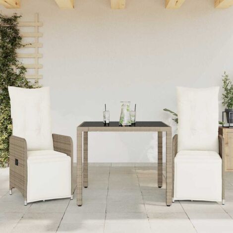 vidaXL 3 Piece Garden Bistro Set with Cushions Brown Poly Rattan (1/5)