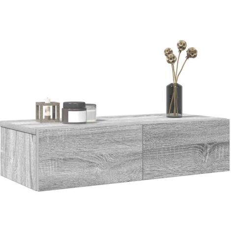 Vidaxl – Étagère murale avec tiroirs 60x26,5x15 cm – Bois d'ingénierie sonoma gris – Capacité 60 kg – Assemblage requis