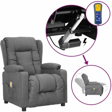 Fauteuil De Massage Inclinable VidaXL - Dossier Et Repose-pied Réglables, 6 Points Vibration, Tissu Gris