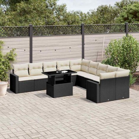 Salon De Jardin 11 Pièces En Résine Tressée – Canapés, Table Et Coussins Beige – Pour Terrasse, Patio – Confortable Et Durable