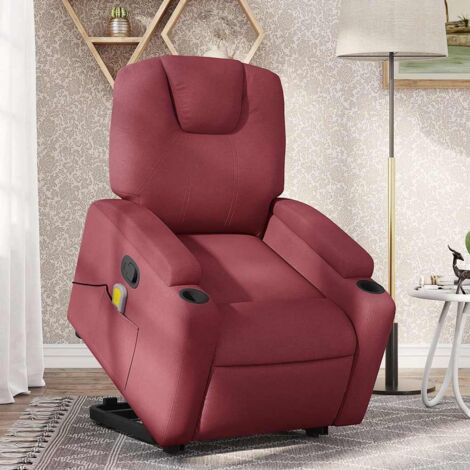 vidaXL Stand up Massage Recliner Chair Wine Red Fabric (1/5)