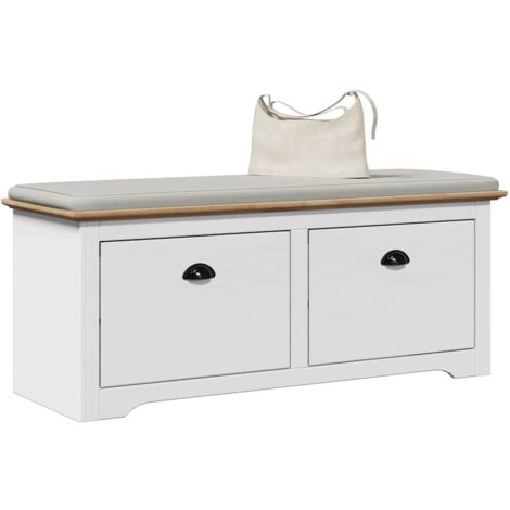 Vidaxl – Banc d'entrée multifonctionnel en bois de pin massif – Grand espace de rangement – Dimensions 114x40x45 cm – Poignées métalliques pour tiroirs