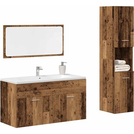 Vidaxl – Ensemble de meubles de salle de bain 3 pcs – Bois d'ingénierie – Meuble lavabo 90x38,5x46 cm – Miroir 90x37 cm – Rangement pratique