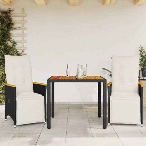 vidaXL 3 Piece Garden Bistro Set with Cushions Black Poly Rattan (1/5)