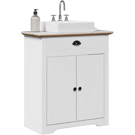 Vidaxl – Meuble sous vasque simple 70x35x80 cm – Bois de pin massif – Rétro élégant – Grand espace de rangement – Poignées métalliques