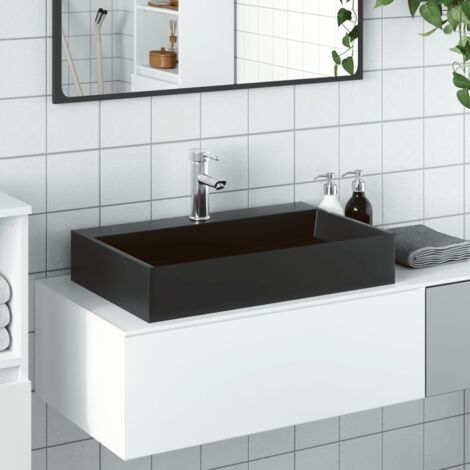 vidaXL Vasque 60x38x11 cm fonte minérale/marbre noir mat (1/5)